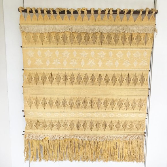 Mustard Yellow Ochre Woven Macrame Fringe Boho Wall Hanging Tapestry Textile Art - Picture 4 of 7